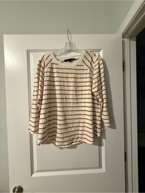 Veronica Beard White & Mustard Striped Long Sleeve Tee